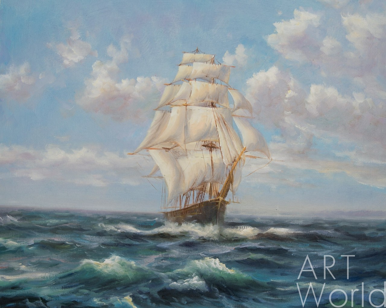 картина масло холст Морской пейзаж маслом "Корабль на гребне волны N2", Лагно Дарья, LegacyArt