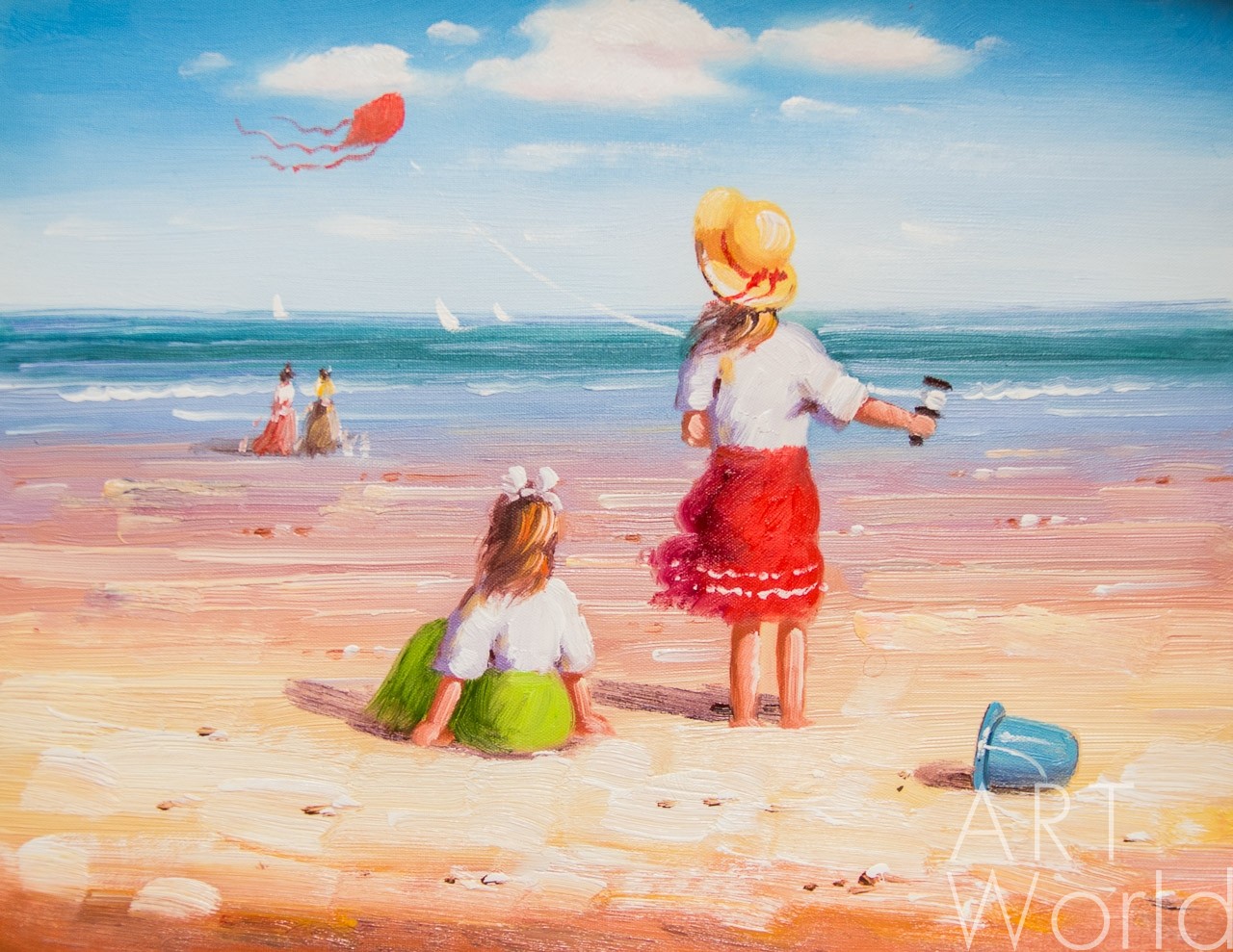 картина масло холст Картина в детскую "Дети на пляже (N10)" , Потапова Мария , LegacyArt