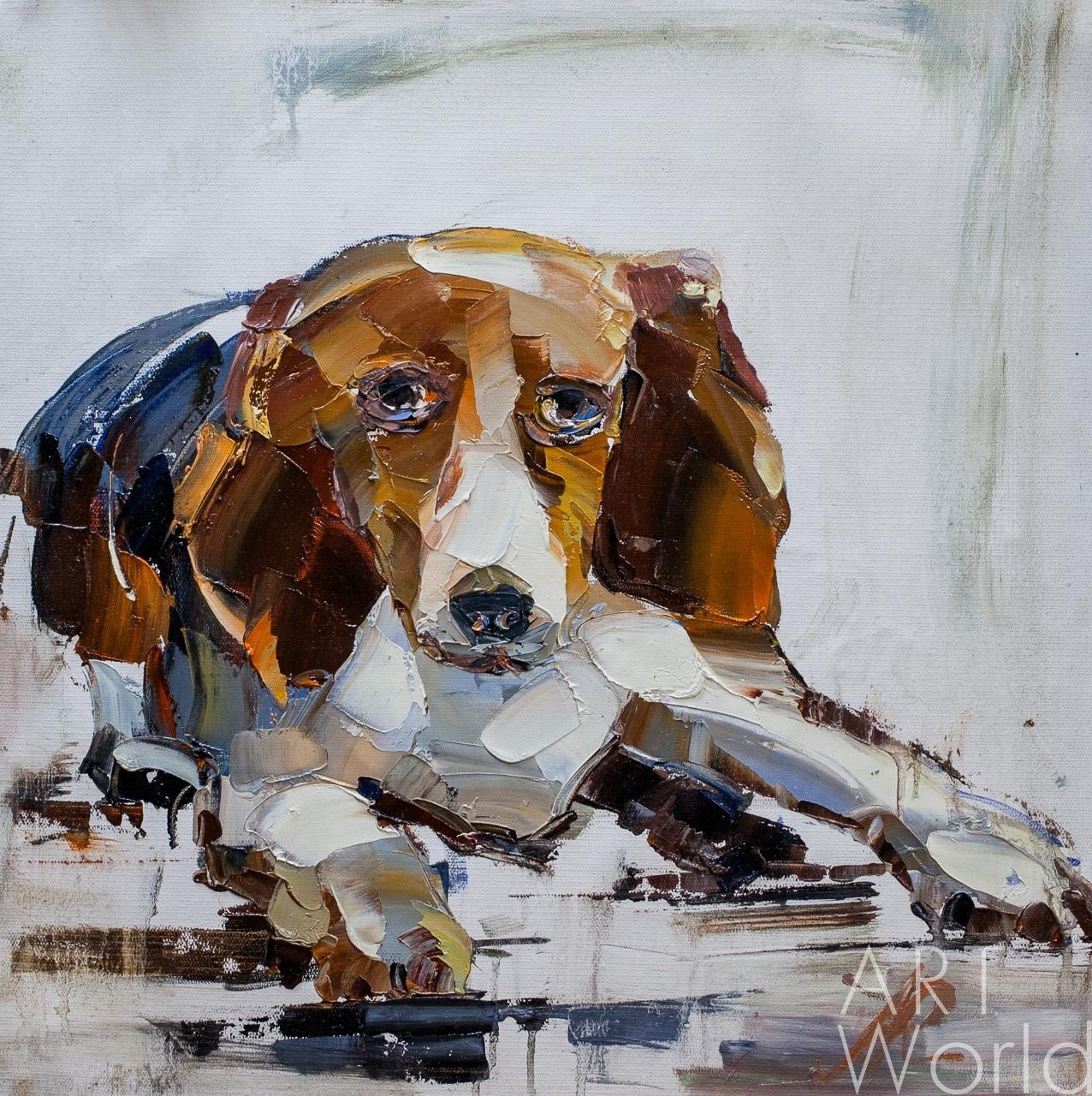 картина масло холст Картина с собакой "В ожидании хозяина N1", Родригес Хосе, LegacyArt