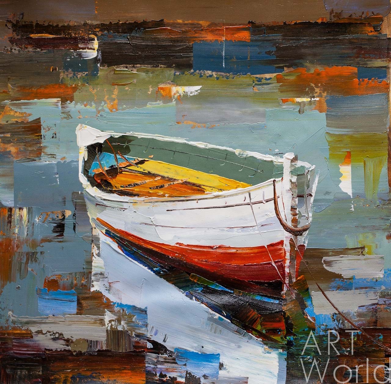 картина масло холст Морской пейзаж маслом "Лодка на воде N3", Родригес Хосе, LegacyArt