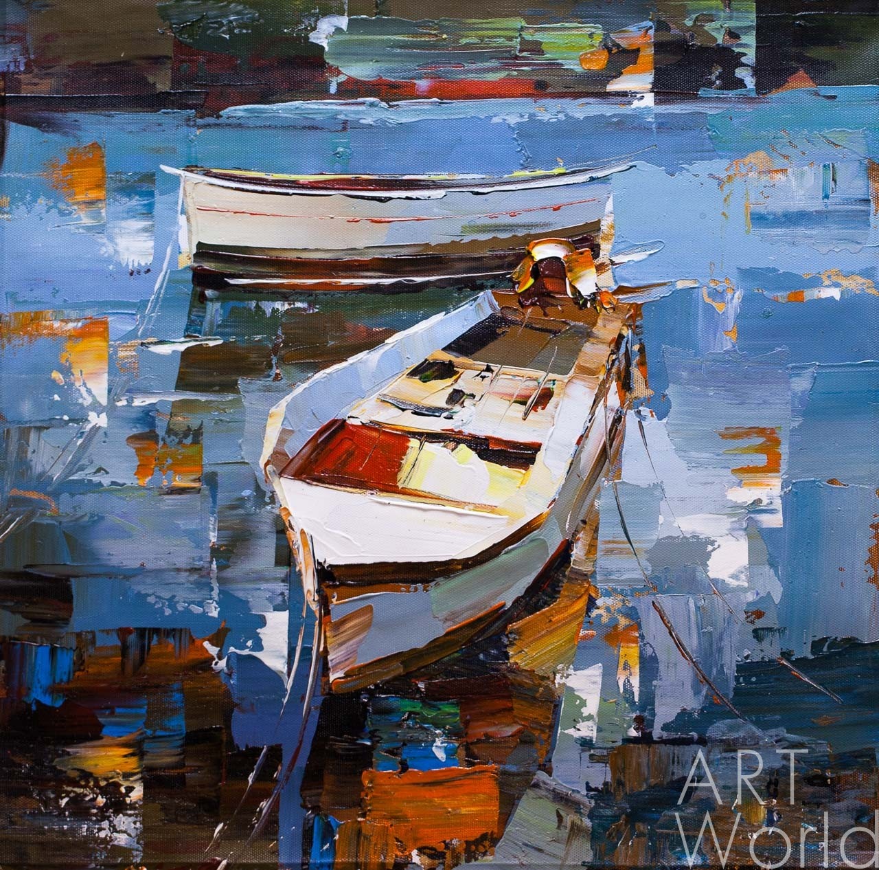 картина масло холст Морской пейзаж маслом "Лодки на воде N2", Родригес Хосе, LegacyArt Артворлд.ру