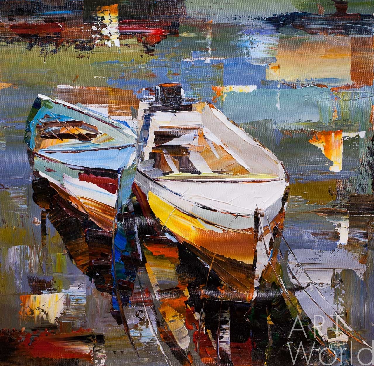 картина масло холст Морской пейзаж маслом "Лодки на воде N3", Родригес Хосе, LegacyArt