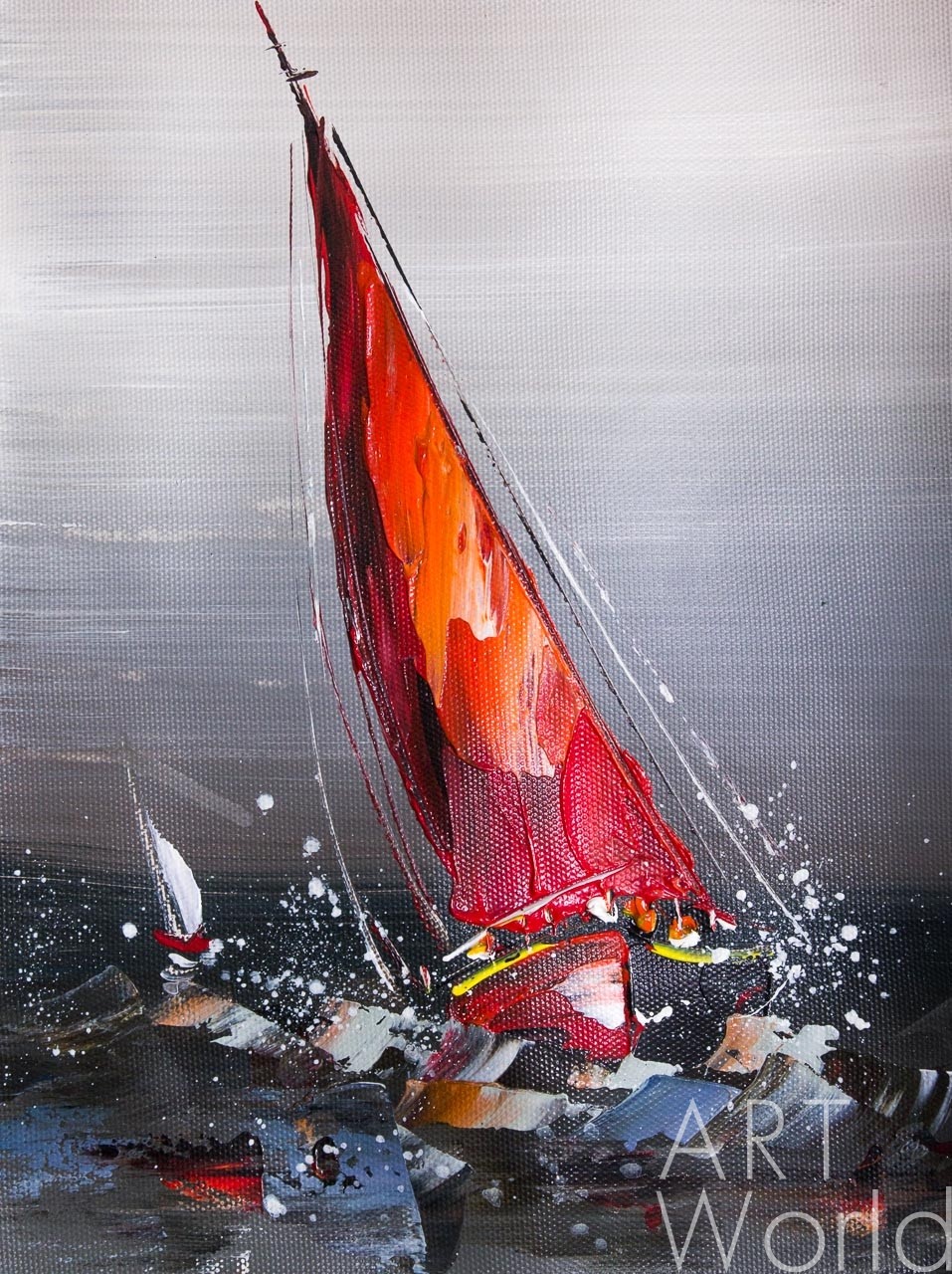картина масло холст Морской пейзаж маслом "Яхтинг. Красный парус", Родригес Хосе, LegacyArt Артворлд.ру