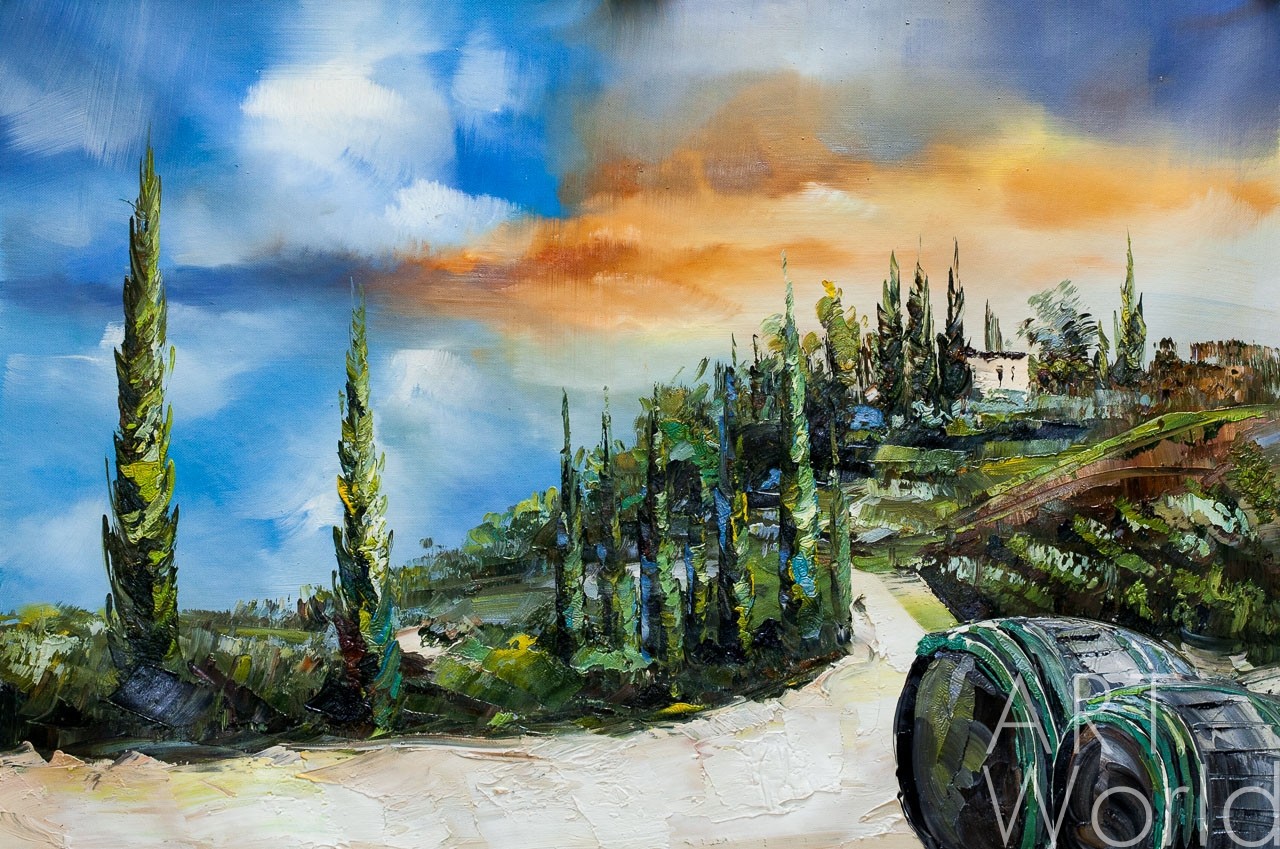 картина масло холст Средиземноморский пейзаж "Посвящение тосканским винам", Родригес Хосе, LegacyArt Артворлд.ру