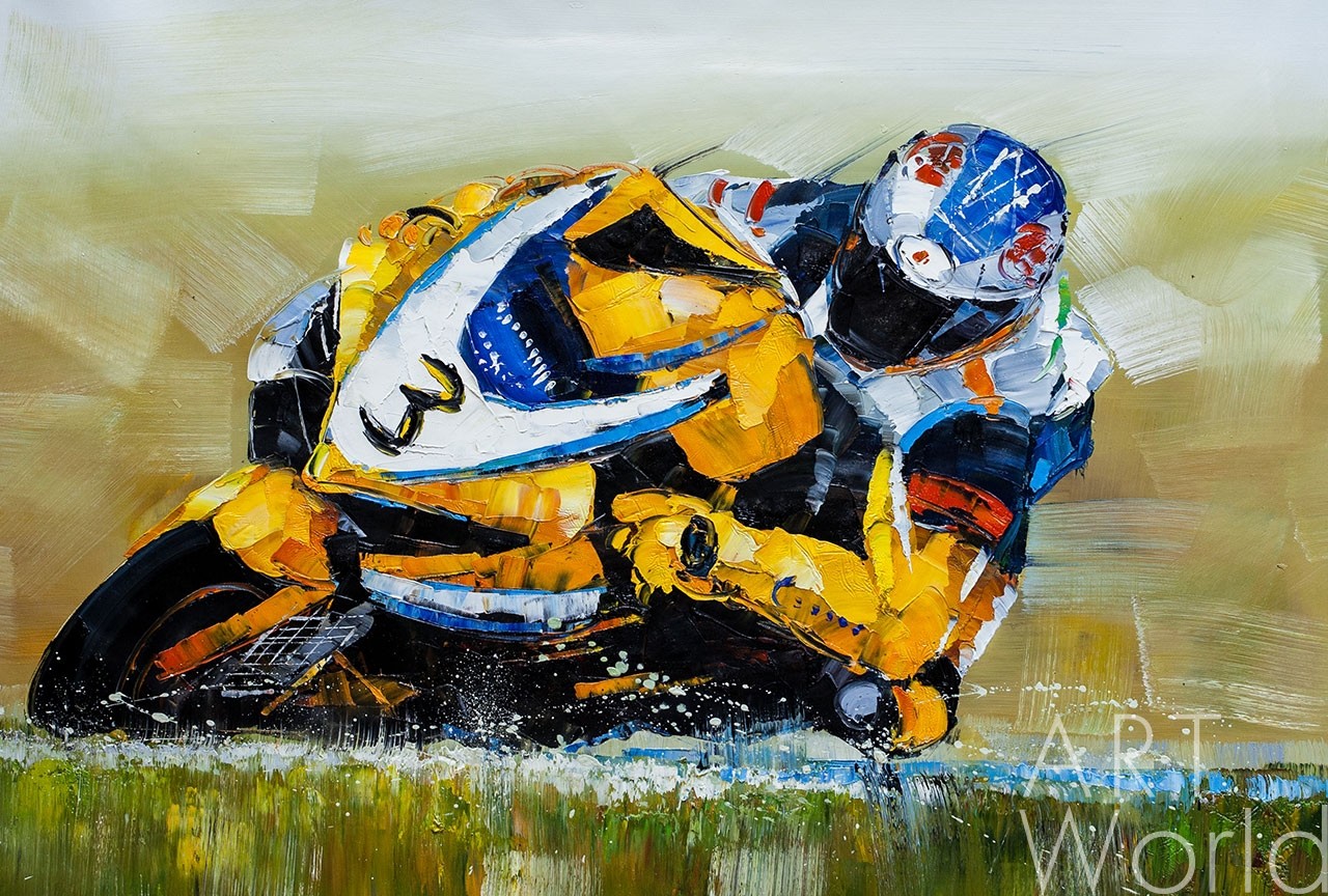 картина масло холст Картина маслом "Желтый цвет для лидера" (Серия "Мотоциклы"), Родригес Хосе, LegacyArt