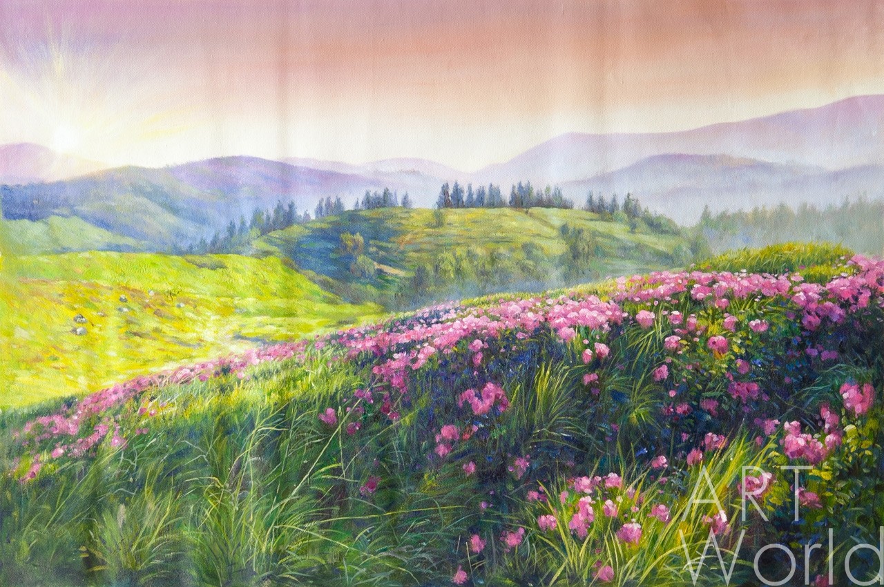 картина масло холст Летний пейзаж маслом "Рассвет над холмами", Ромм Александр, LegacyArt