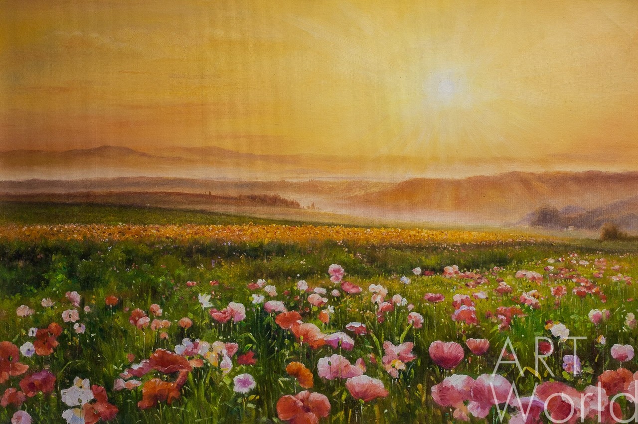 картина масло холст Летний пейзаж маслом "Рассвет над холмами N2", Ромм Александр, LegacyArt