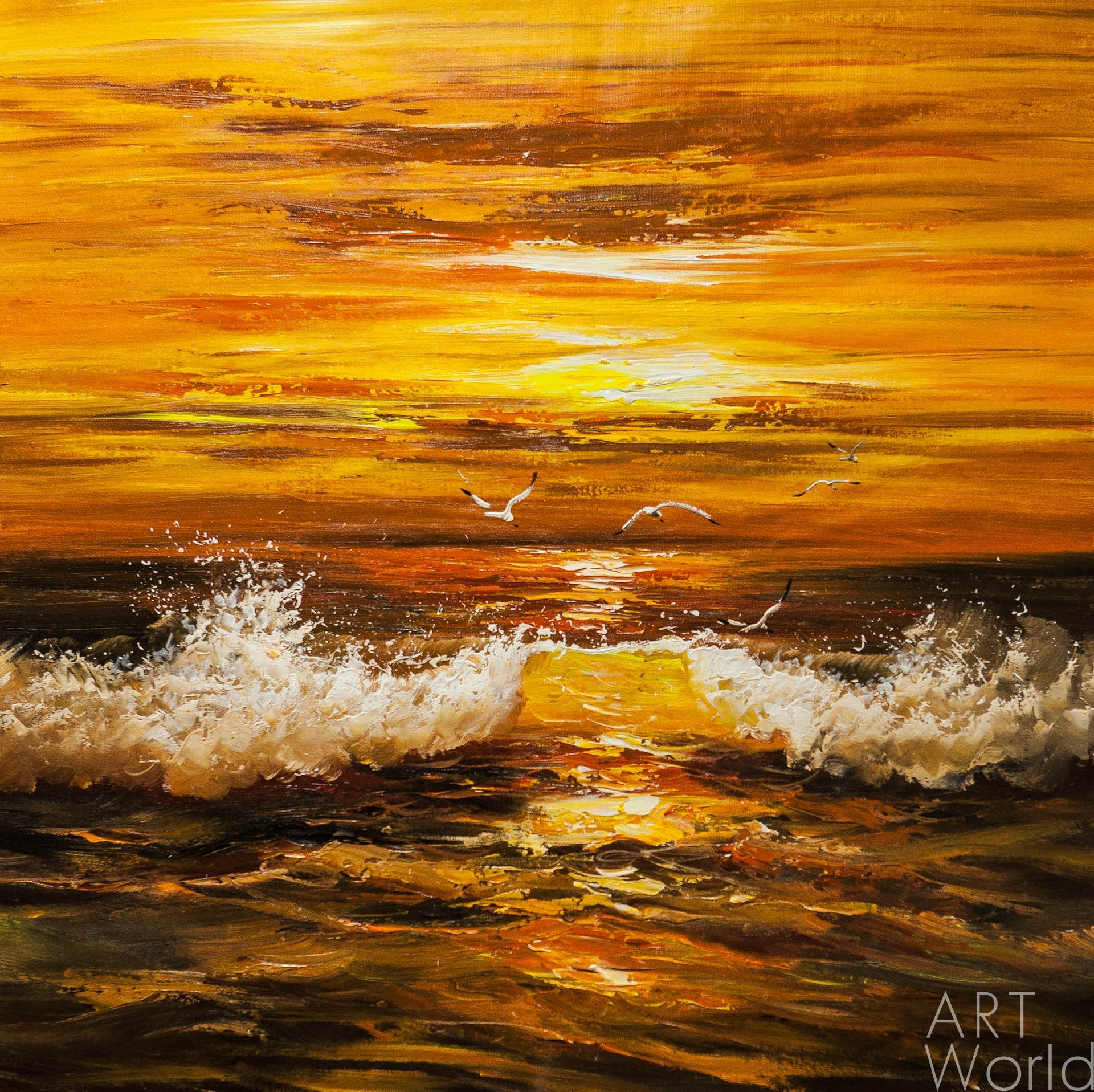 картина масло холст Картина маслом "Красный закат над морем", Виверс Кристина, LegacyArt