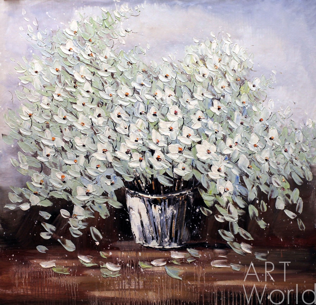картина масло холст Абстракция маслом "Белые цветы в белой вазе", Виверс Кристина, LegacyArt Артворлд.ру