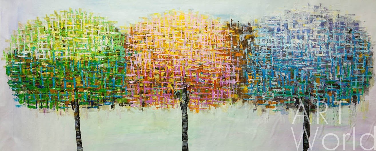 картина масло холст Абстракция маслом "Деревья. Трио, код RGB Light", Виверс Кристина, LegacyArt