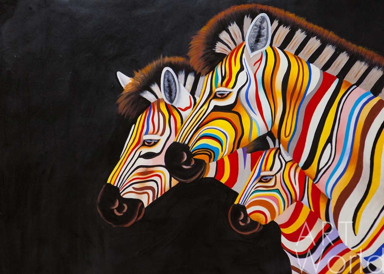 картина масло холст Картина маслом "Разноцветные зебры N5", Виверс Кристина, LegacyArt