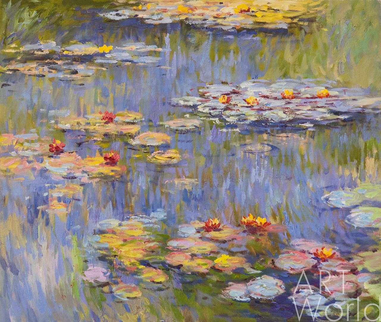 картина масло холст "Водяные лилии", N25, копия С. Камского картины Клода Моне, Моне Клод (Oscar-Claude Monet) Артворлд.ру