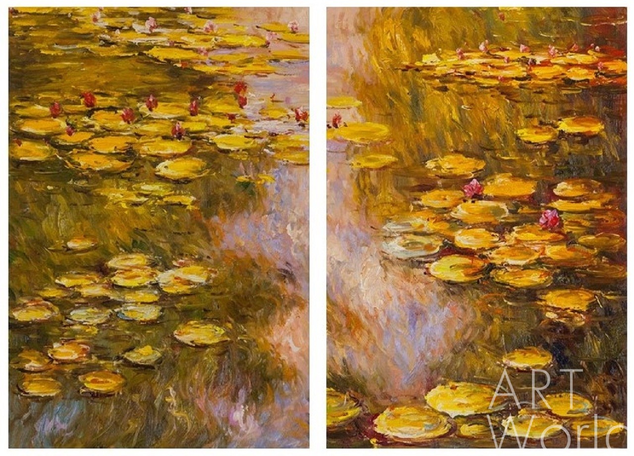 картина масло холст "Водяные лилии", N32, копия С. Камского картины Клода Моне. Диптих, Моне Клод (Oscar-Claude Monet)