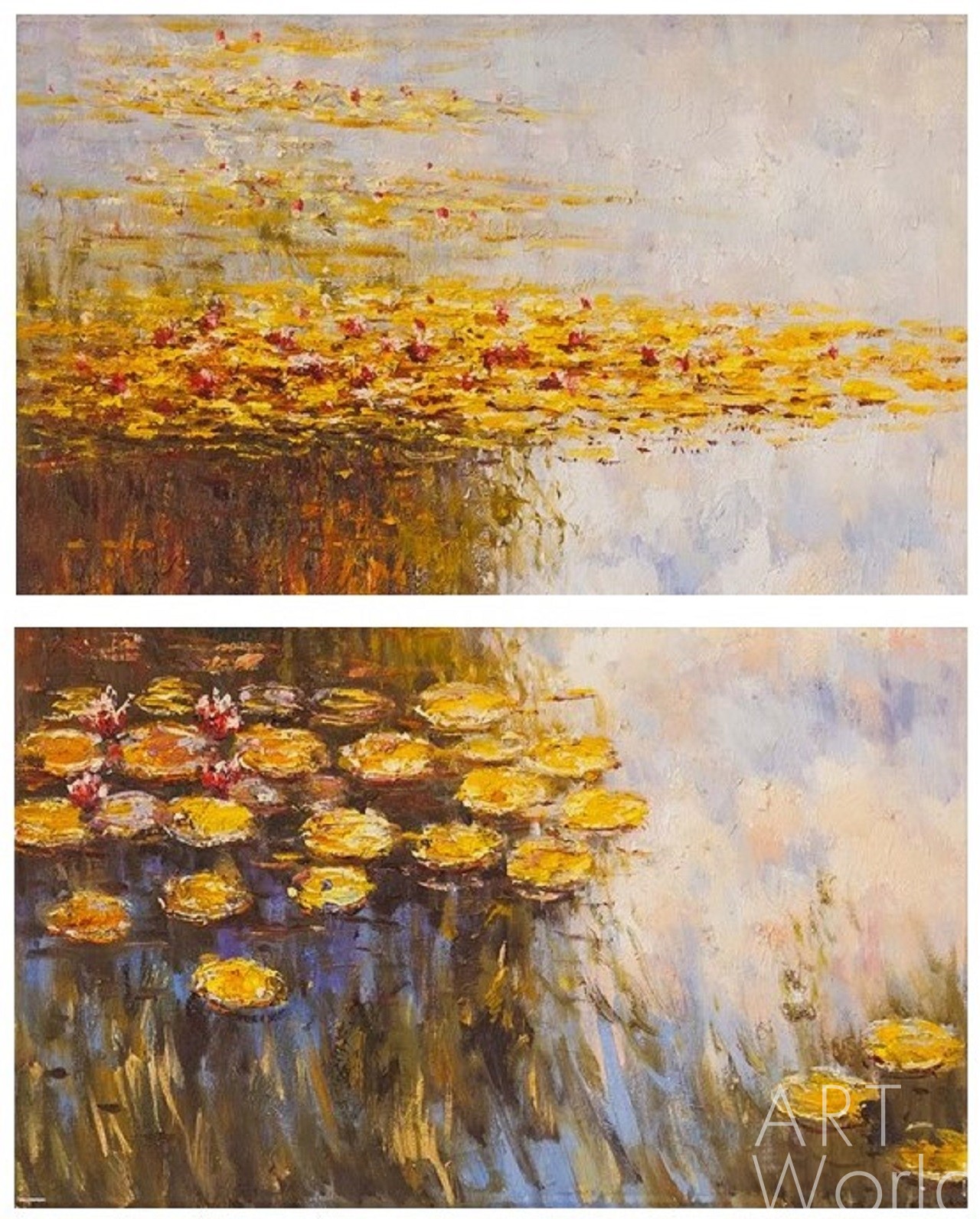 картина масло холст "Водяные лилии", N6, копия С.Камского картины Клода Моне. Диптих, Моне Клод (Oscar-Claude Monet) Артворлд.ру