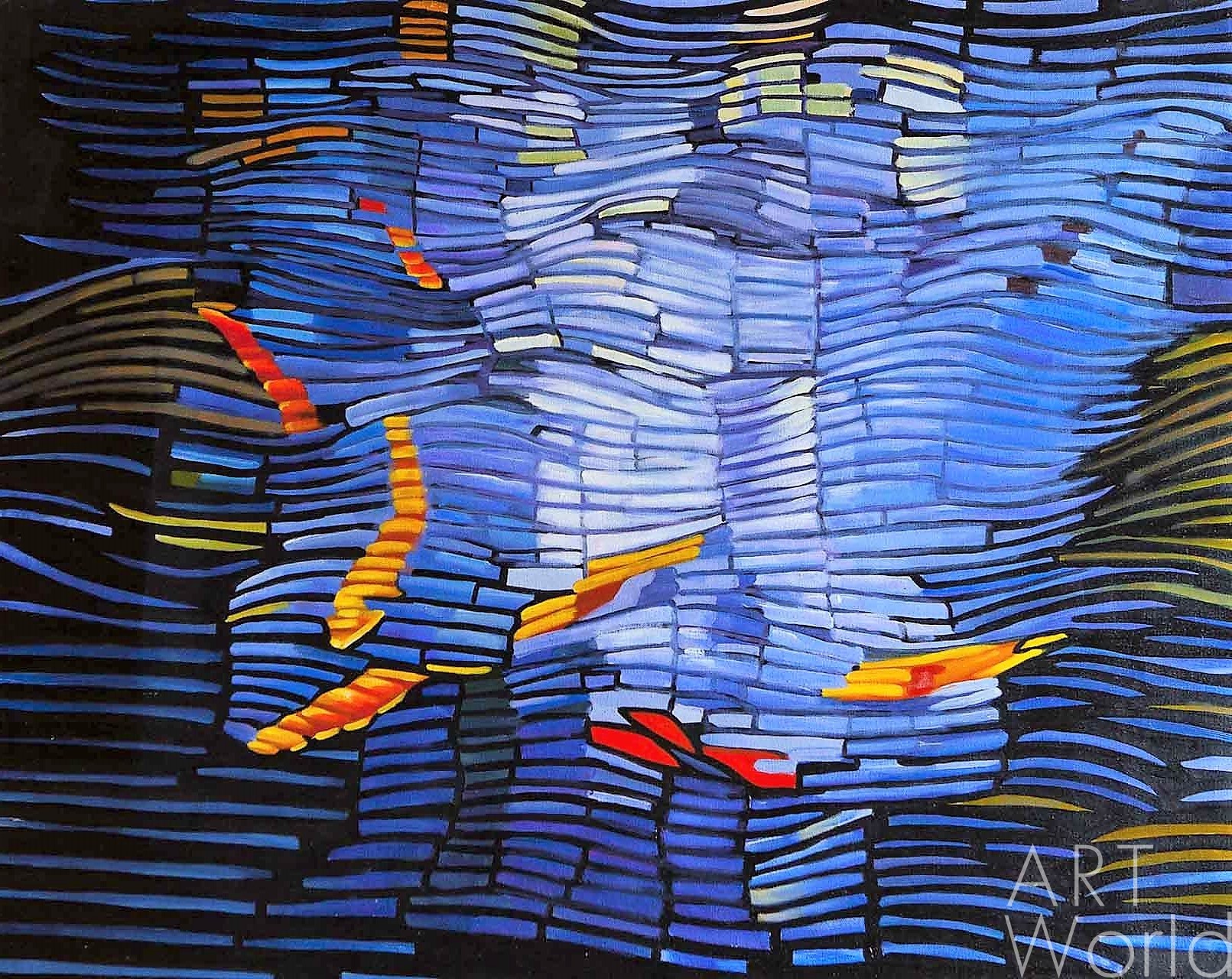 картина масло холст Абстракция маслом "Золотые рыбки", Гомеш Лия, LegacyArt