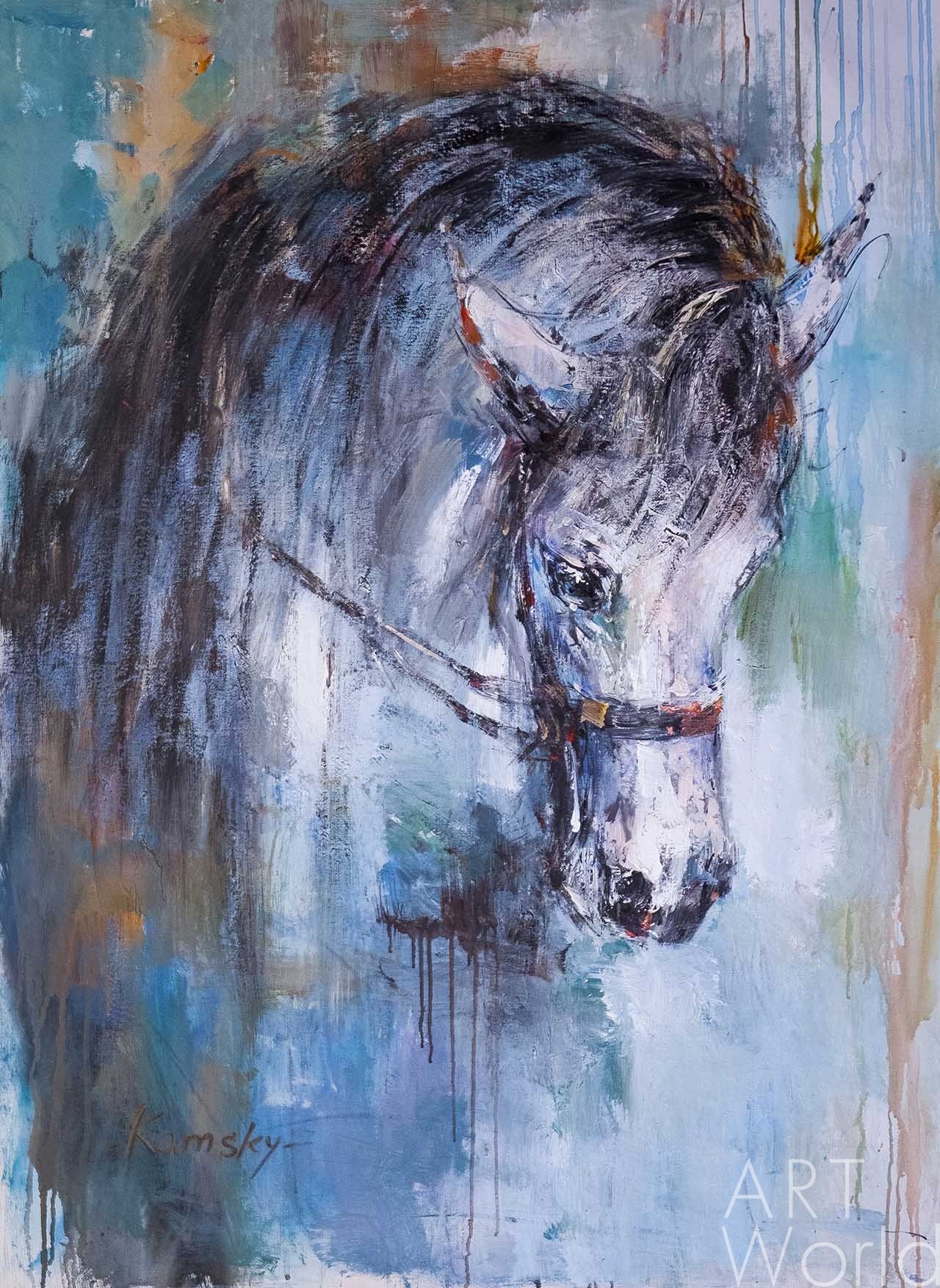 картина масло холст Картина маслом "Белая лошадь", Камский Савелий, LegacyArt