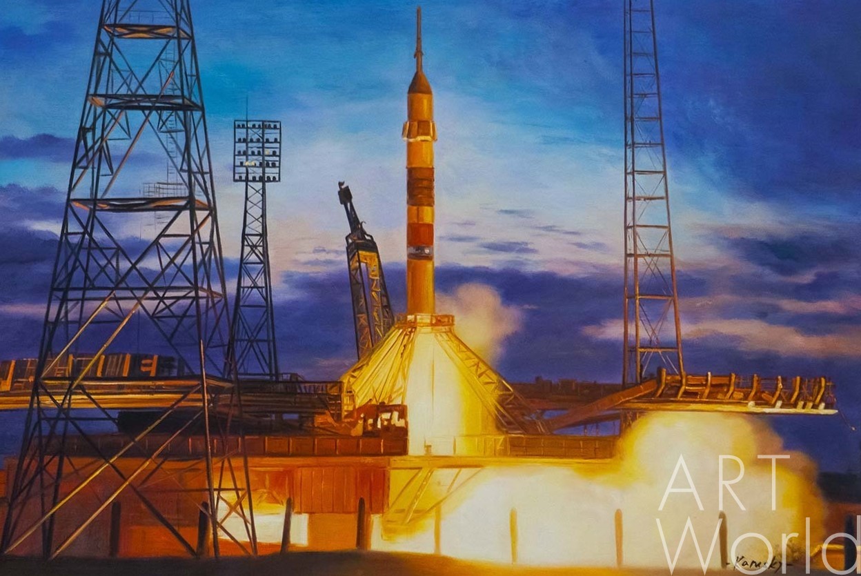 картина масло холст Картина маслом "Запуск ракеты", Камский Савелий, LegacyArt