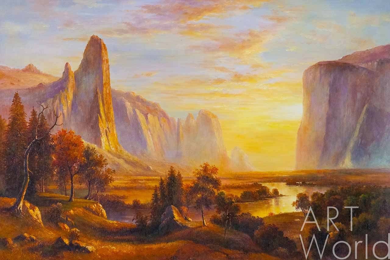 картина масло холст Копия картины Альберта Бирштадта (Albert Bierstadt) "Valley of the Yosemite", худ. А. Ромм, Ромм Александр, LegacyArt Артворлд.ру