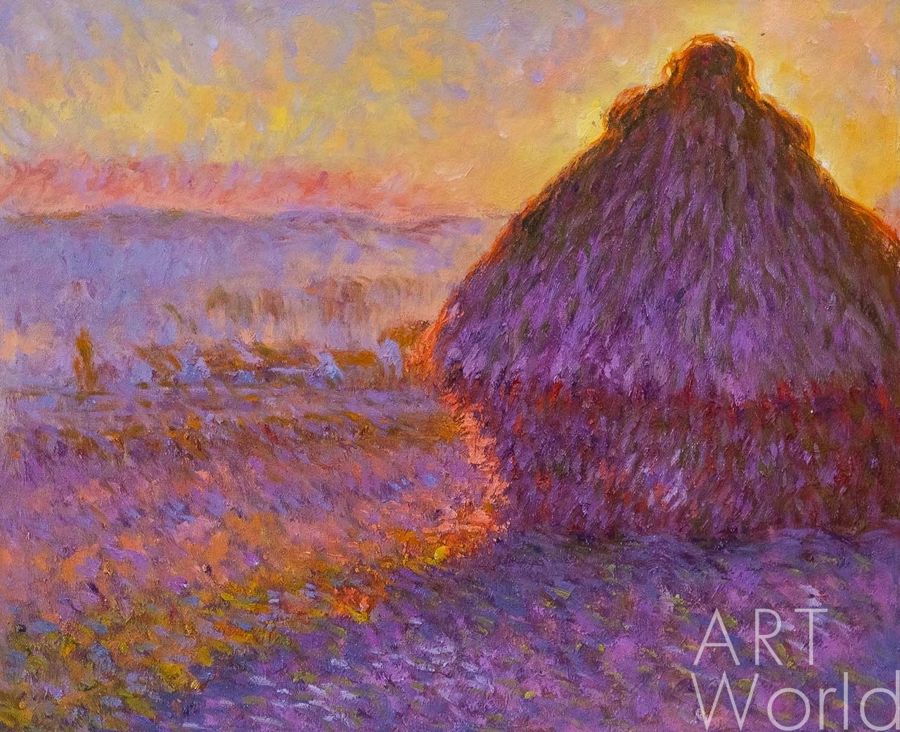 картина масло холст Копия картины Клода Моне "Стог сена на закате возле Живерни" (Копия Савелия Камского), Моне Клод (Oscar-Claude Monet) Артворлд.ру
