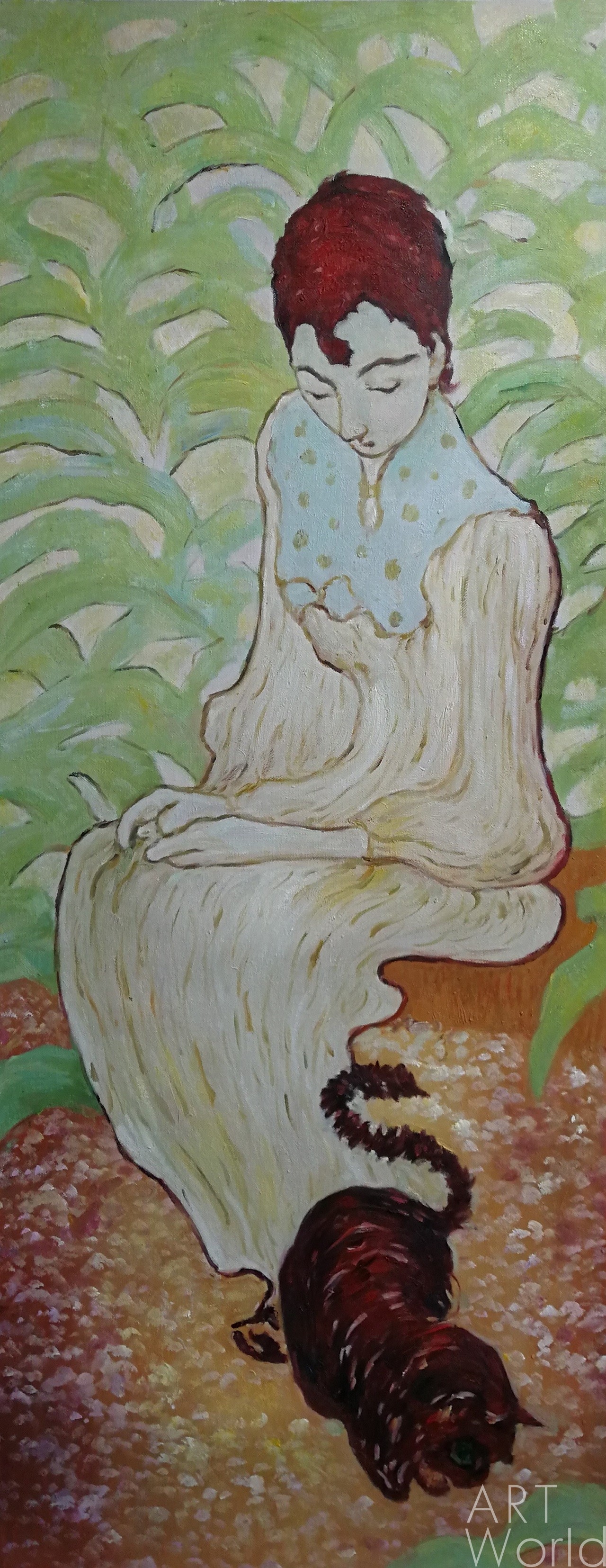 Картина Копия картины Пьера Боннара Сидящая женщина с кошкой, художник С.  Камский 40x100 SK181203 купить в Москве