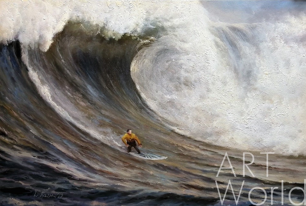 картина масло холст Морской пейзаж «Серфинг. Покоряя волны», Лагно Дарья, LegacyArt