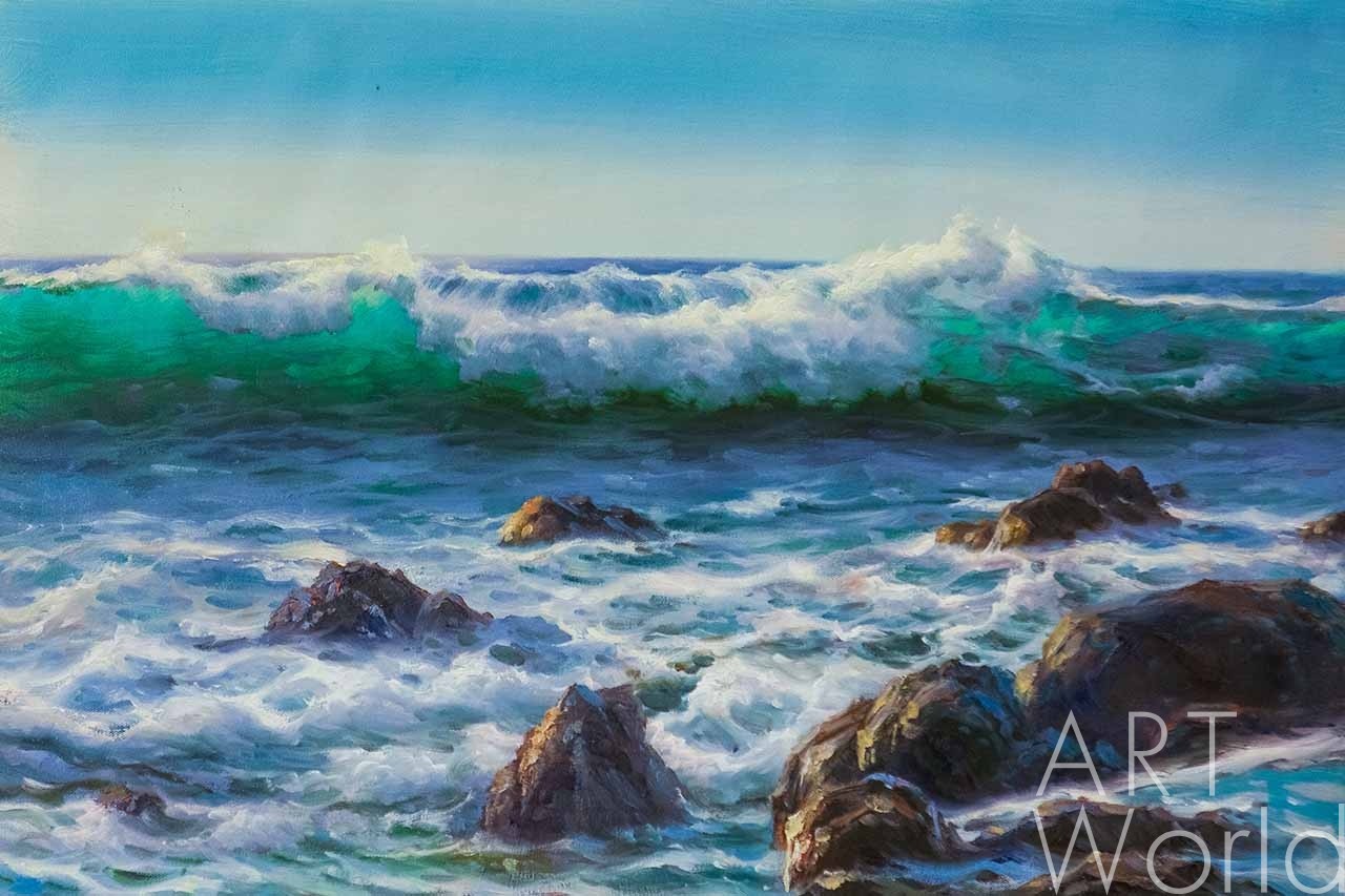 картина масло холст Морской пейзаж маслом "В море пенном…N3", Лагно Дарья, LegacyArt