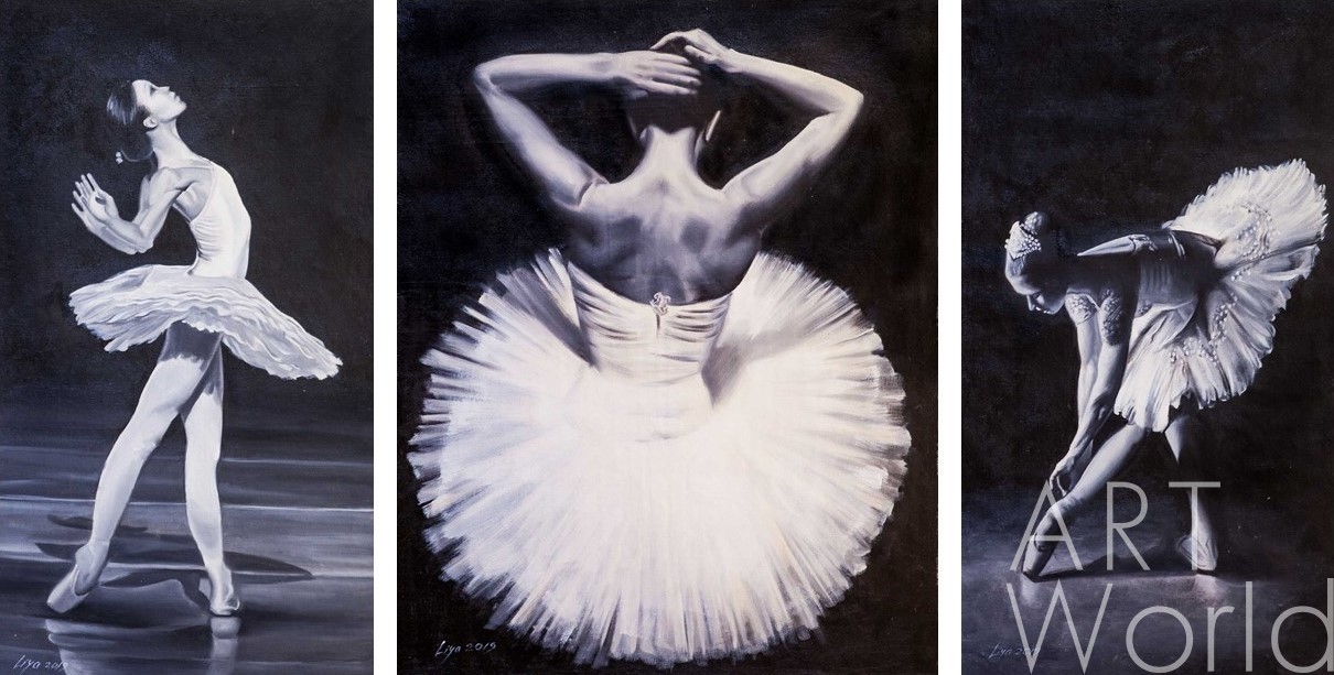 картина масло холст Картина маслом "Изящный мир балета" Триптих, Гомеш Лия, LegacyArt Артворлд.ру