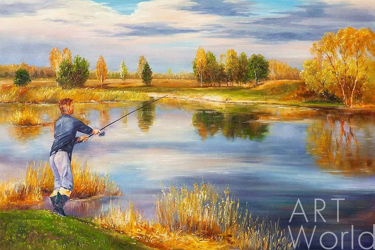 картина масло холст Картина маслом "Осенняя рыбалка N2", Ромм Александр, LegacyArt