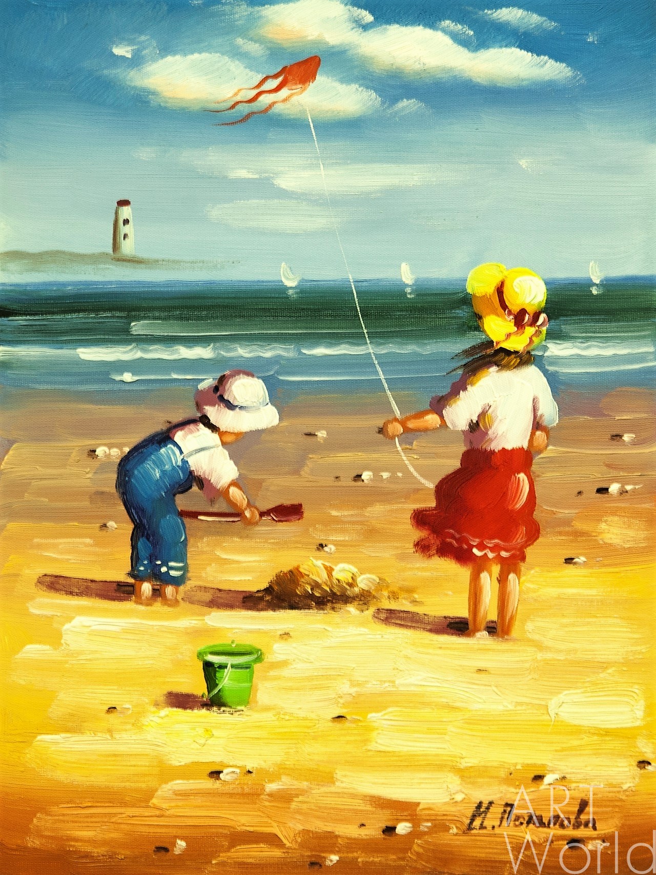 картина масло холст Картина в детскую "Дети на пляже (N13)" , Потапова Мария , LegacyArt Артворлд.ру