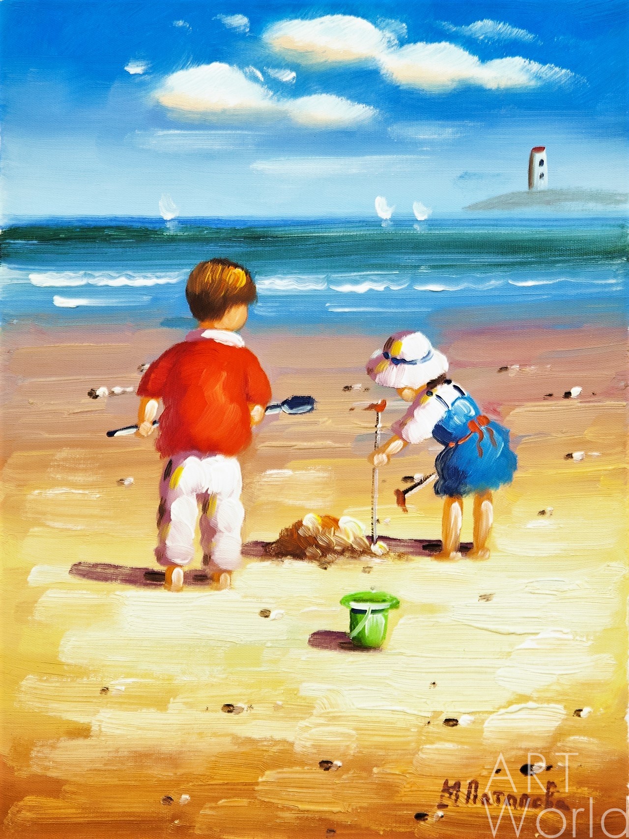 картина масло холст Картина в детскую "Дети на пляже N15", Потапова Мария , LegacyArt Артворлд.ру