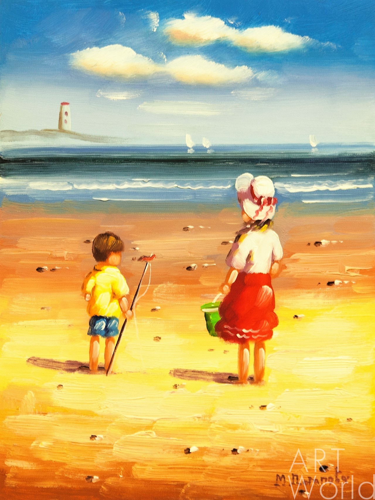 картина масло холст Картина в детскую "Дети на пляже N16", Потапова Мария , LegacyArt Артворлд.ру