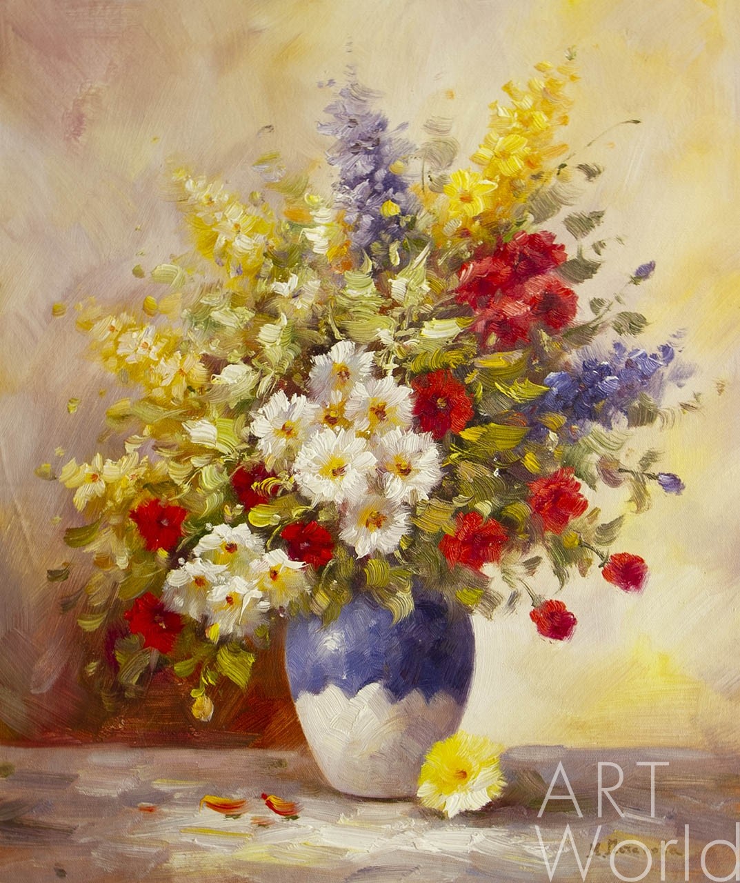 Картина Натюрморт маслом Букет из садовых цветов в вазе 50x60 MP200101  купить в Москве