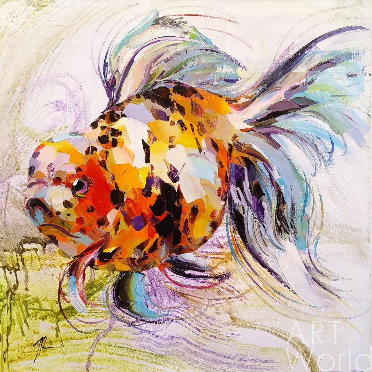 картина масло холст Картина маслом "Золотая рыбка для исполнения желаний. N15", Родригес Хосе, LegacyArt Артворлд.ру