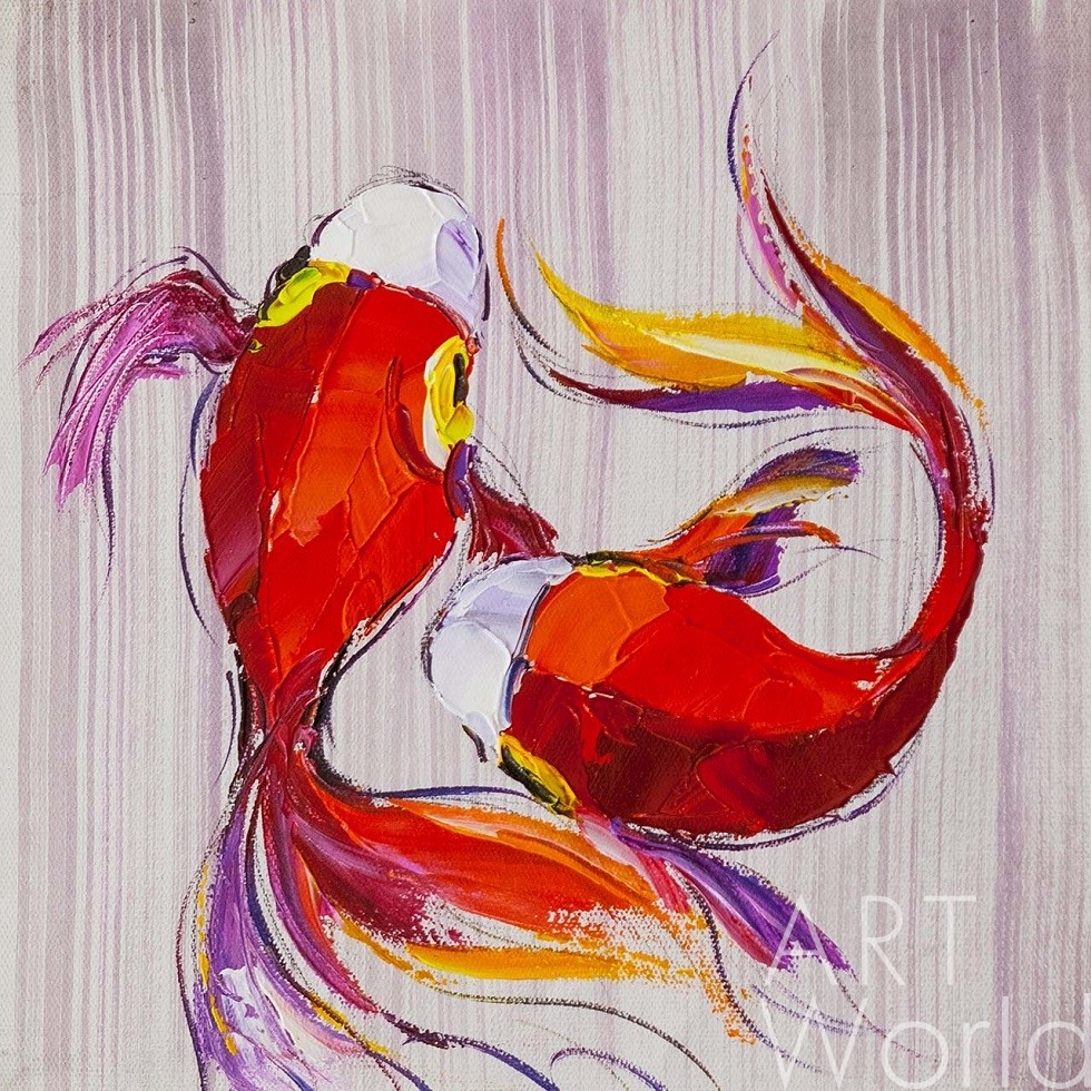 картина масло холст Картина маслом "Карпы Кои. Японская золотая рыбка на удачу N4" , Родригес Хосе, LegacyArt