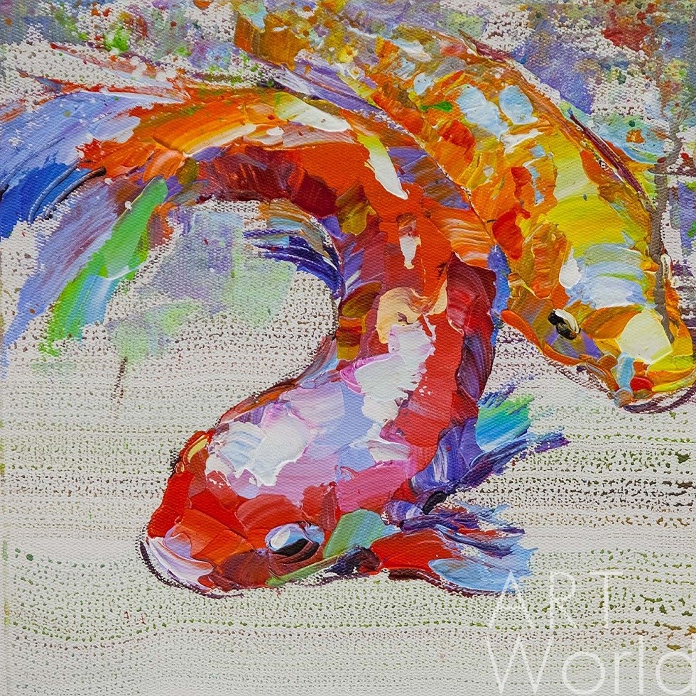 картина масло холст Картина маслом "Карпы Кои. Японская золотая рыбка на удачу N12", Родригес Хосе, LegacyArt