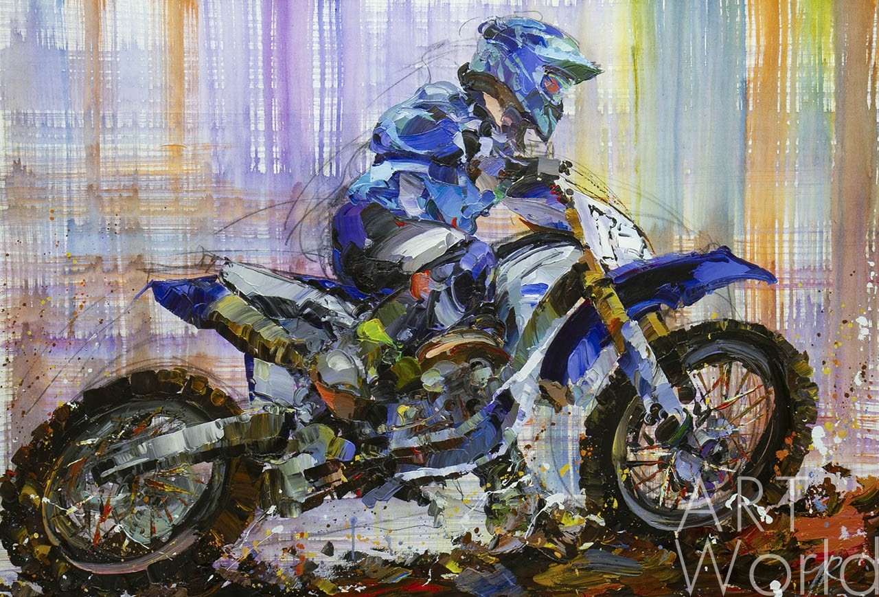 картина масло холст Картина маслом "Мотоциклист. Жажда скорости", Родригес Хосе, LegacyArt Артворлд.ру
