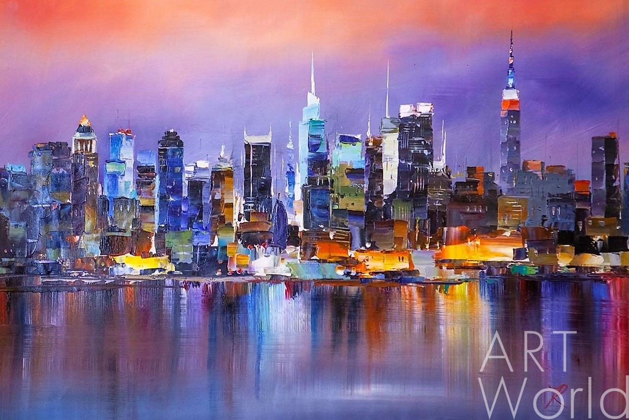картина масло холст Картина маслом "Огни ночного города. Нью-Йорк", Родригес Хосе, LegacyArt