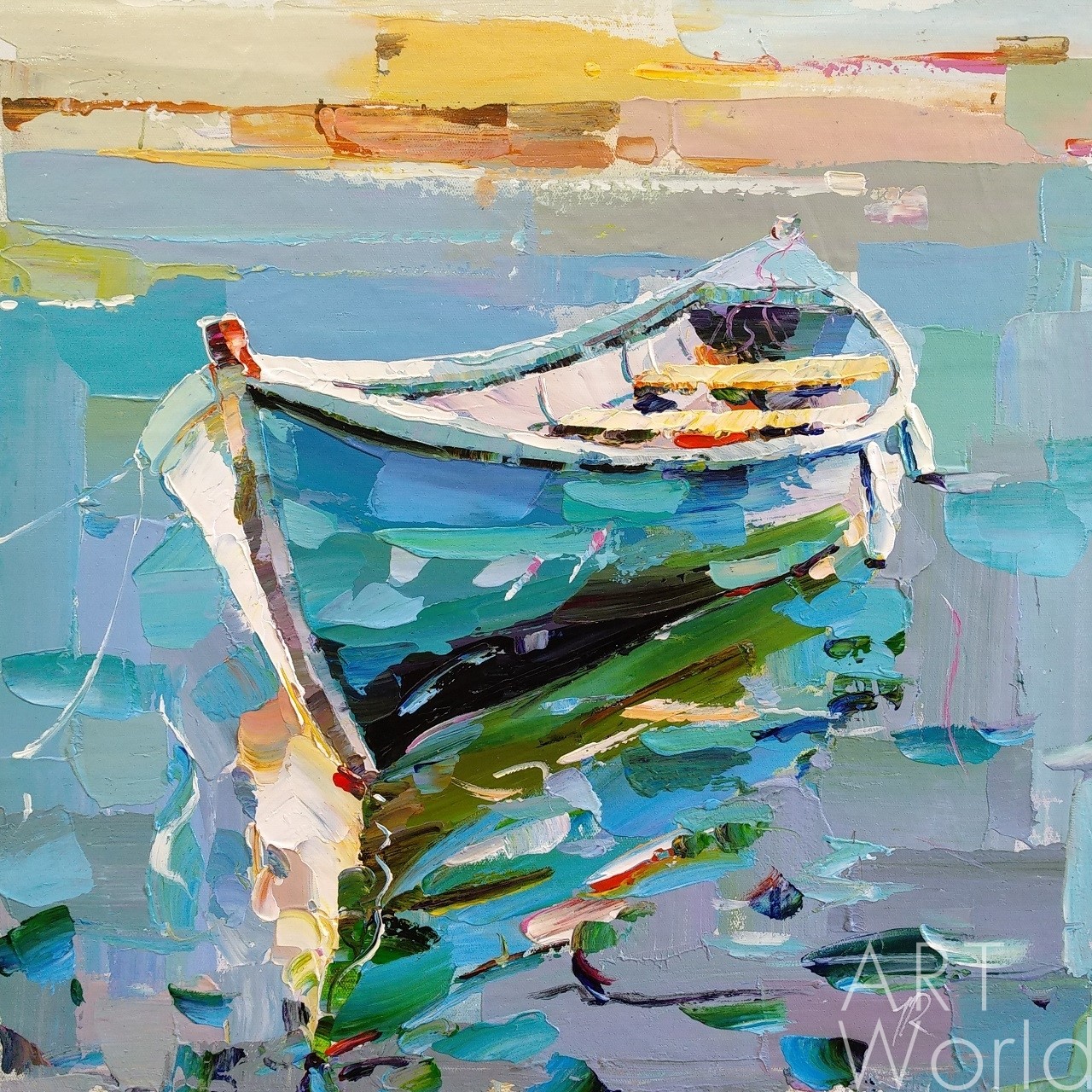 картина масло холст Картина маслом "Лодка на воде N7", Родригес Хосе, LegacyArt