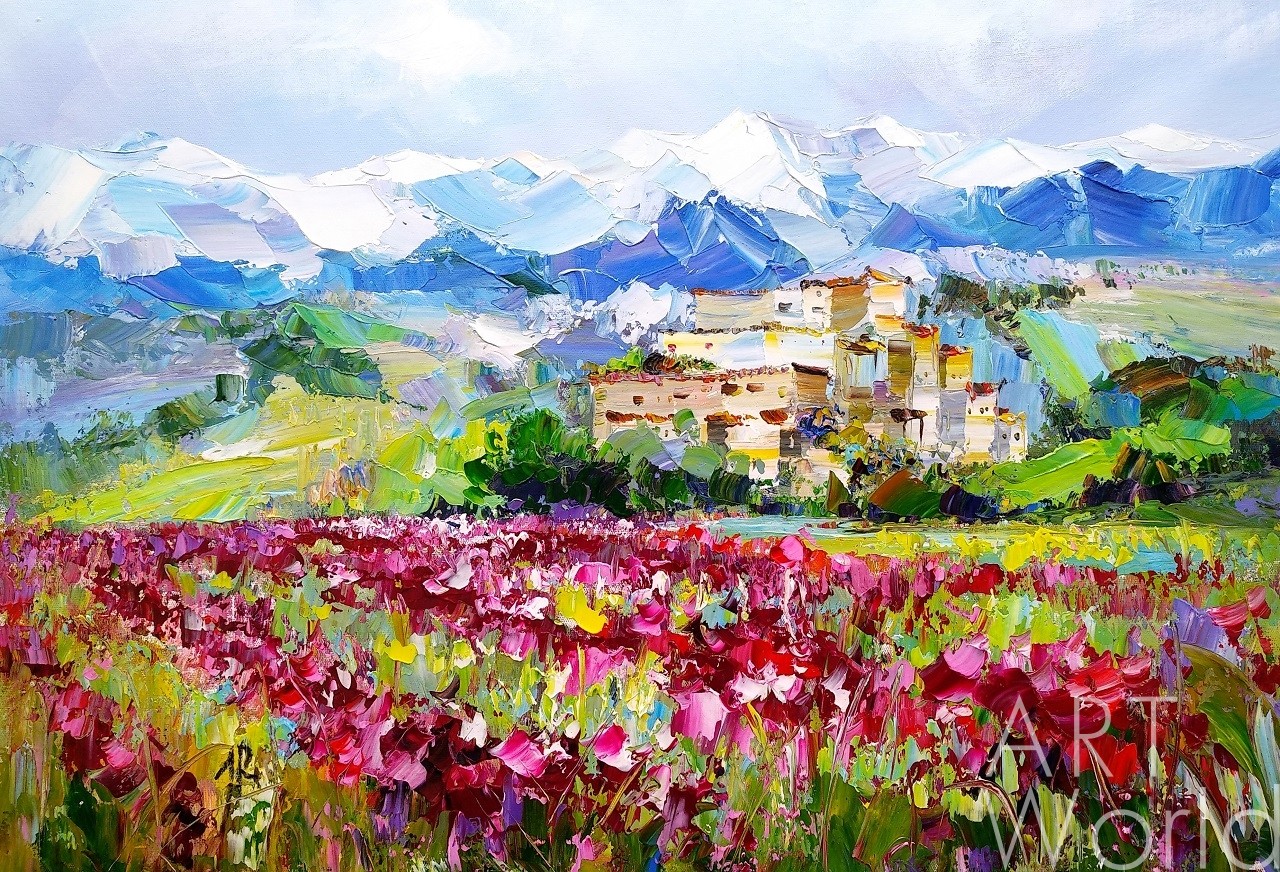 картина масло холст Картина маслом "Лавандовые поля на фоне гор", Родригес Хосе, LegacyArt