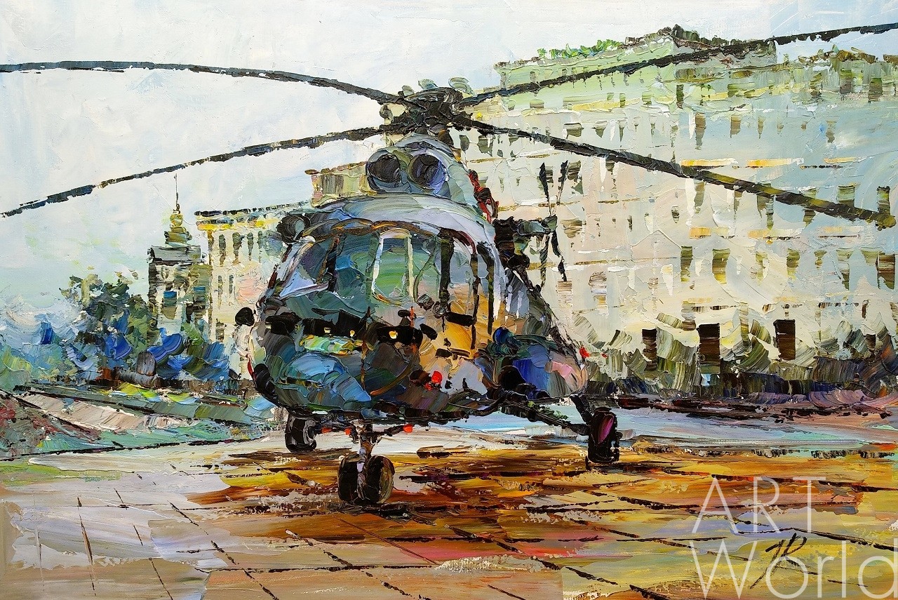картина масло холст Картина маслом "Вертолет на посадочной площадке", Родригес Хосе, LegacyArt Артворлд.ру