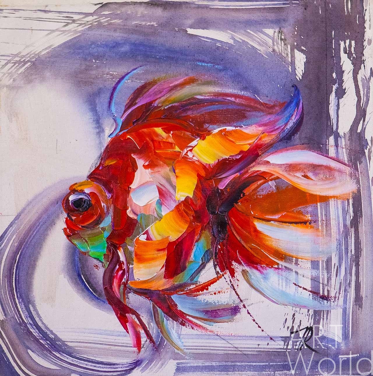 картина масло холст Картина маслом "Золотая рыбка для исполнения желаний N20" , Родригес Хосе, LegacyArt Артворлд.ру