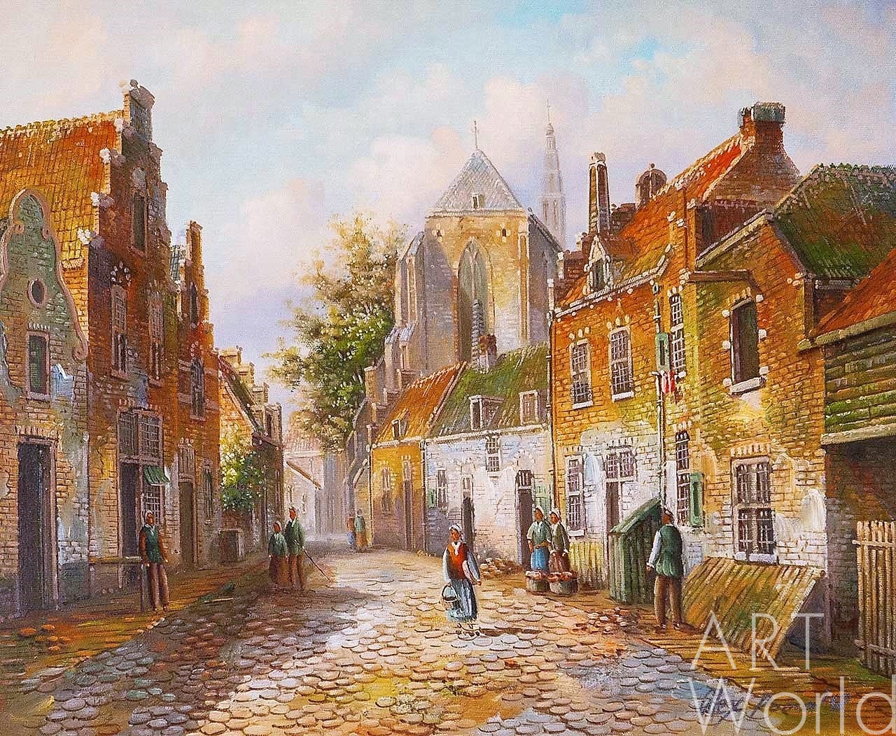 Картина Голландский пейзаж Старая голландская улица. Подражая Виллему  Куккуку. N12 50x60 AR180606 купить в Москве