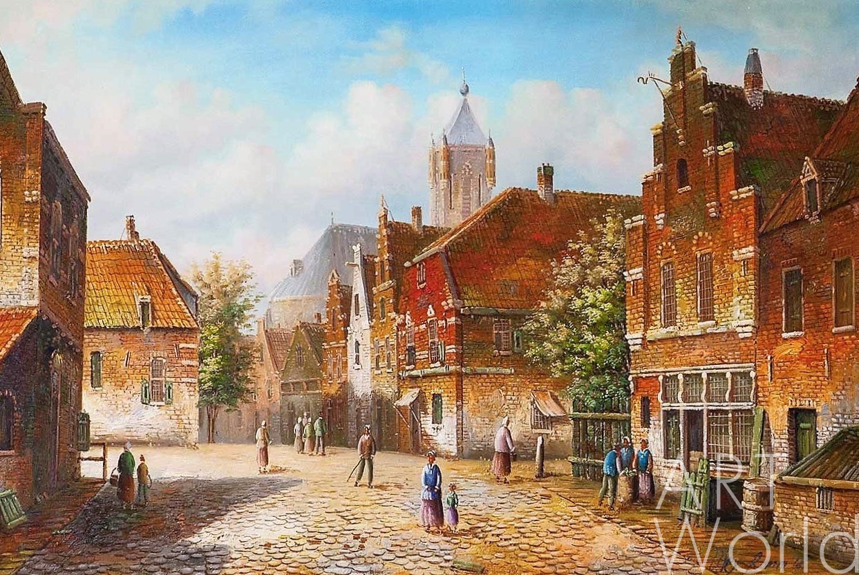 Картина Голландский пейзаж Старая голландская улица. Подражая Виллему  Куккуку. N7 60x90 AR180601 купить в Москве