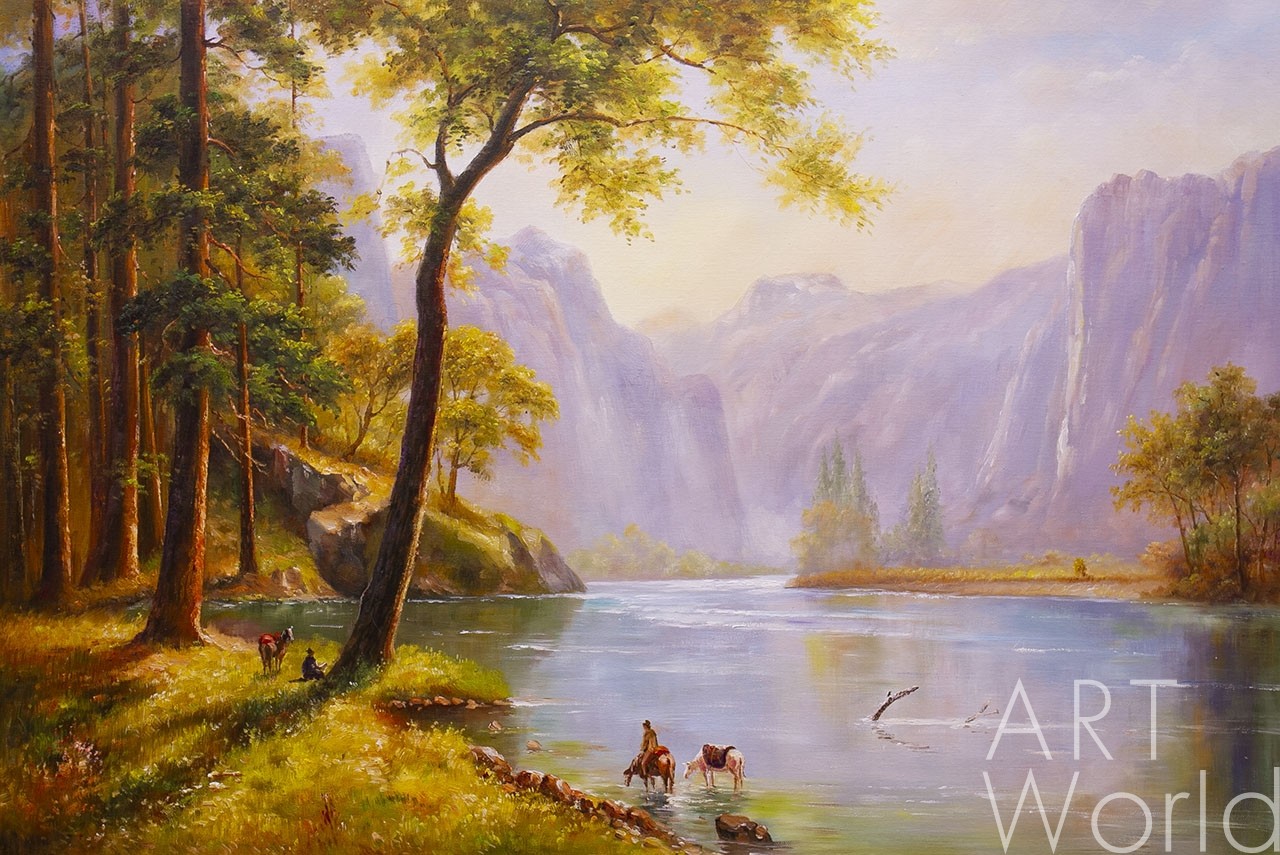 картина масло холст Вольная копия картины Альберта Бирштадта "Долина реки Керн, Калифорния",  (Kern's River Valley, California. Albert Bierstadt), Ромм Александр, LegacyArt