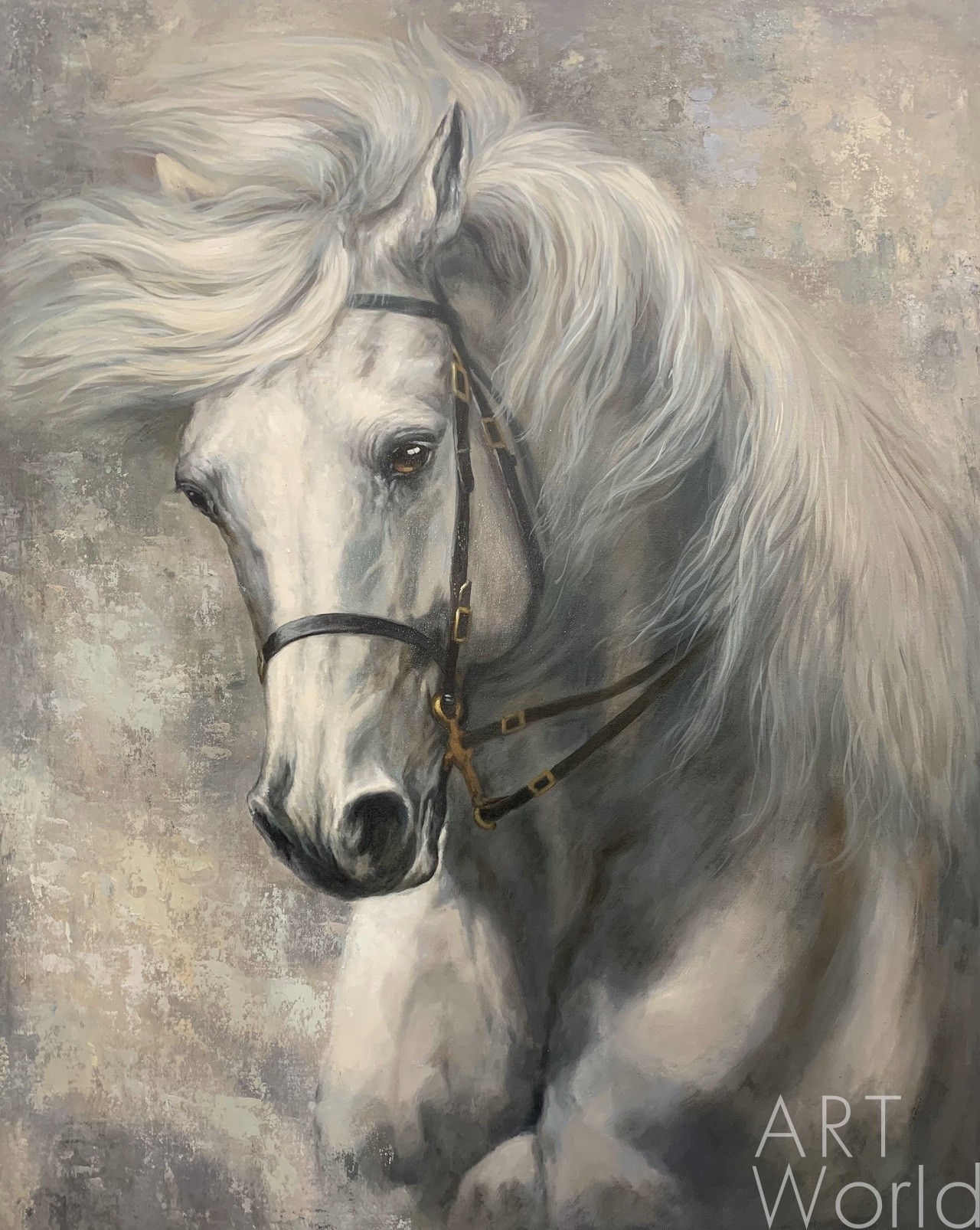 картина масло холст Картина по эскизу заказчика "Белый конь", Камский Савелий, LegacyArt Артворлд.ру