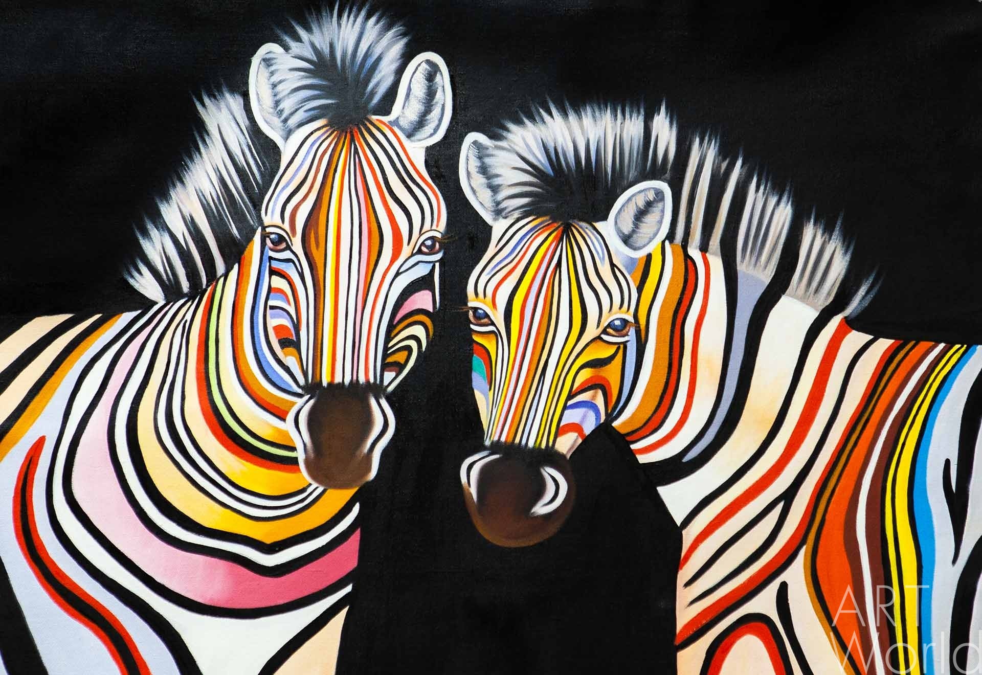 картина масло холст Картина маслом "Разноцветные зебры N12", Виверс Кристина, LegacyArt