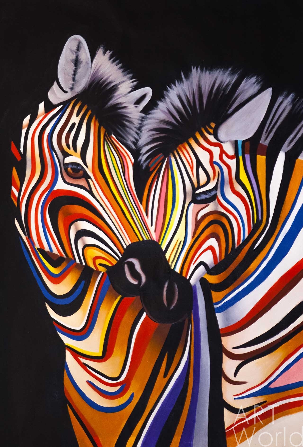 картина масло холст Картина маслом "Разноцветные зебры N9", Виверс Кристина, LegacyArt Артворлд.ру