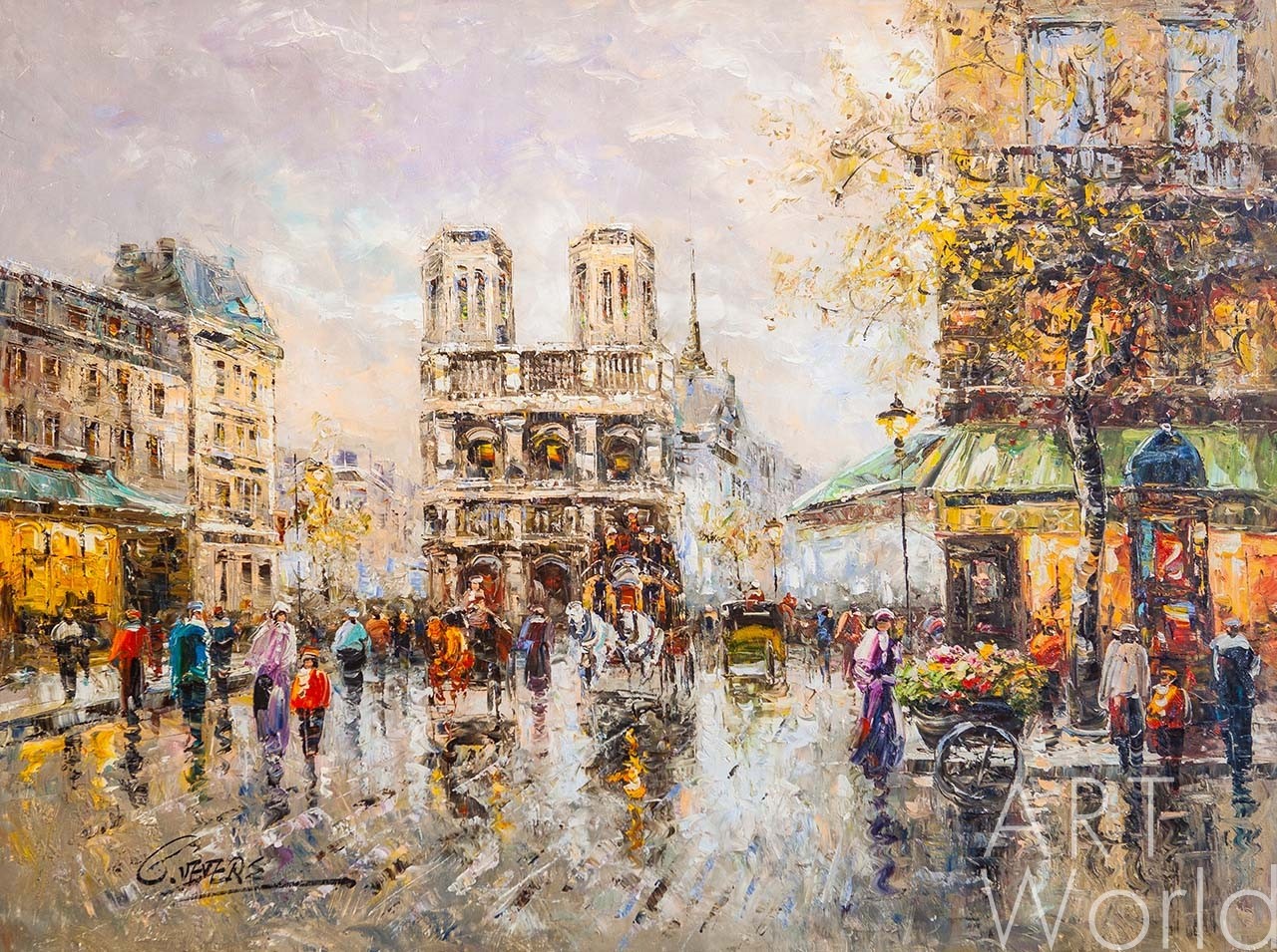 картина масло холст Place Saint Michel Notre Dame (копия Кристины Виверс), Бланшар Антуан (A. Blanchard) Артворлд.ру