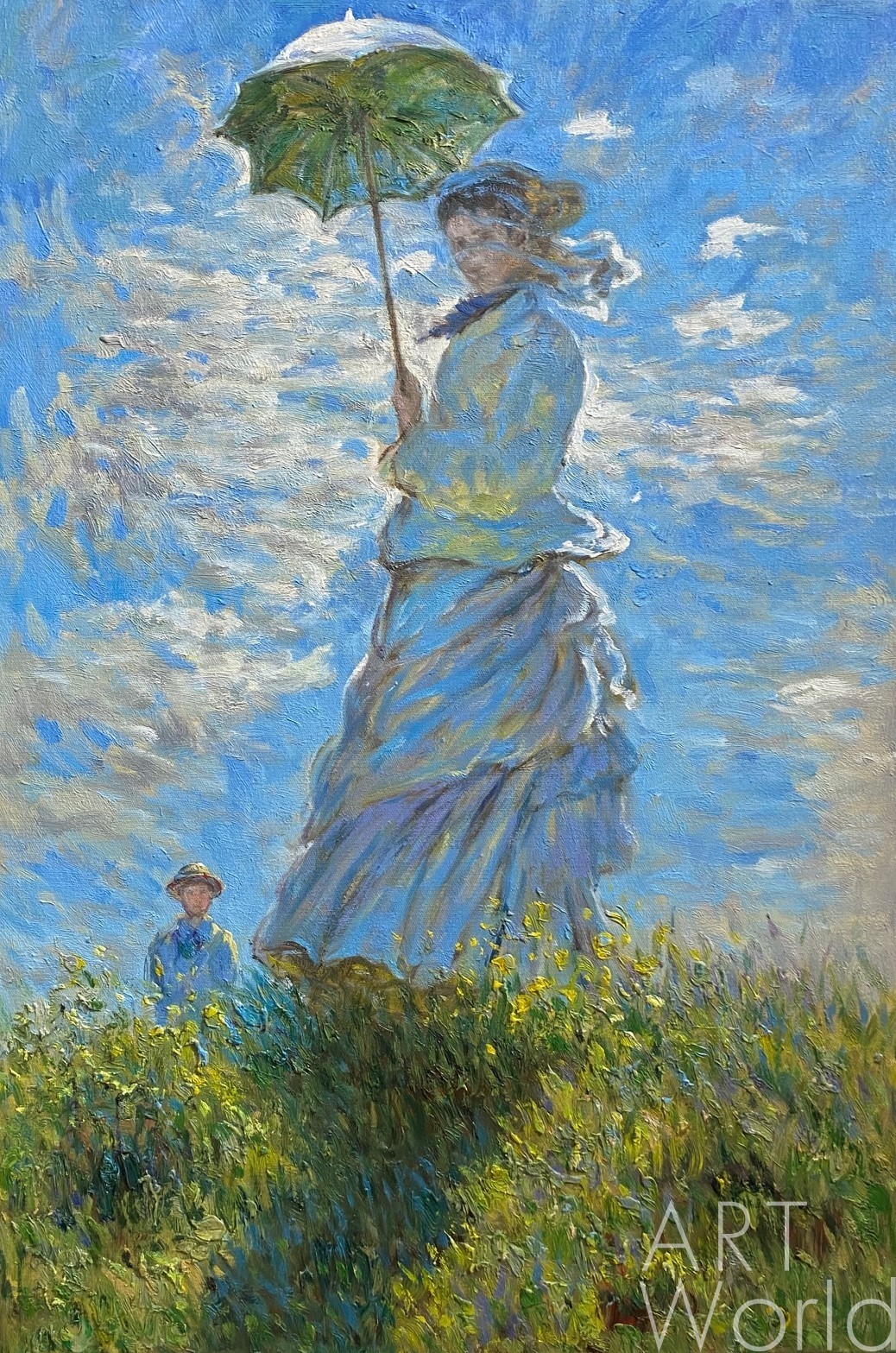 картина масло холст Копия картины Клода Моне "Дама с зонтиком", 1875 г. (худ. Савелия Камского), Моне Клод (Oscar-Claude Monet)
