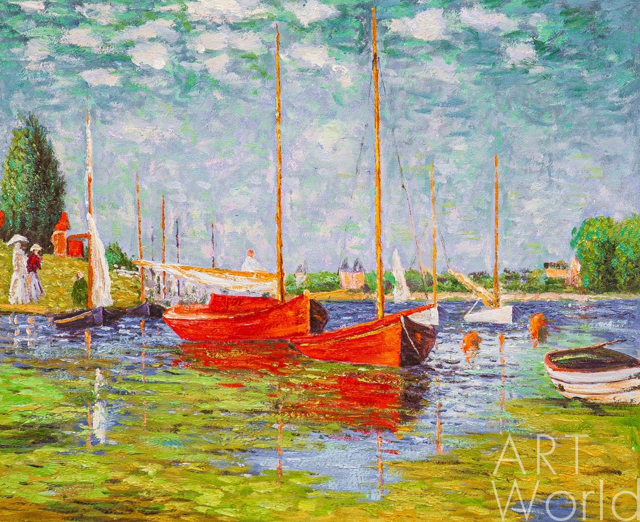 картина масло холст Копия картины "Красные лодки в Аржантее" (Red Boats at Argenteuil, 1875), копия С.Камского, Моне Клод (Oscar-Claude Monet)
